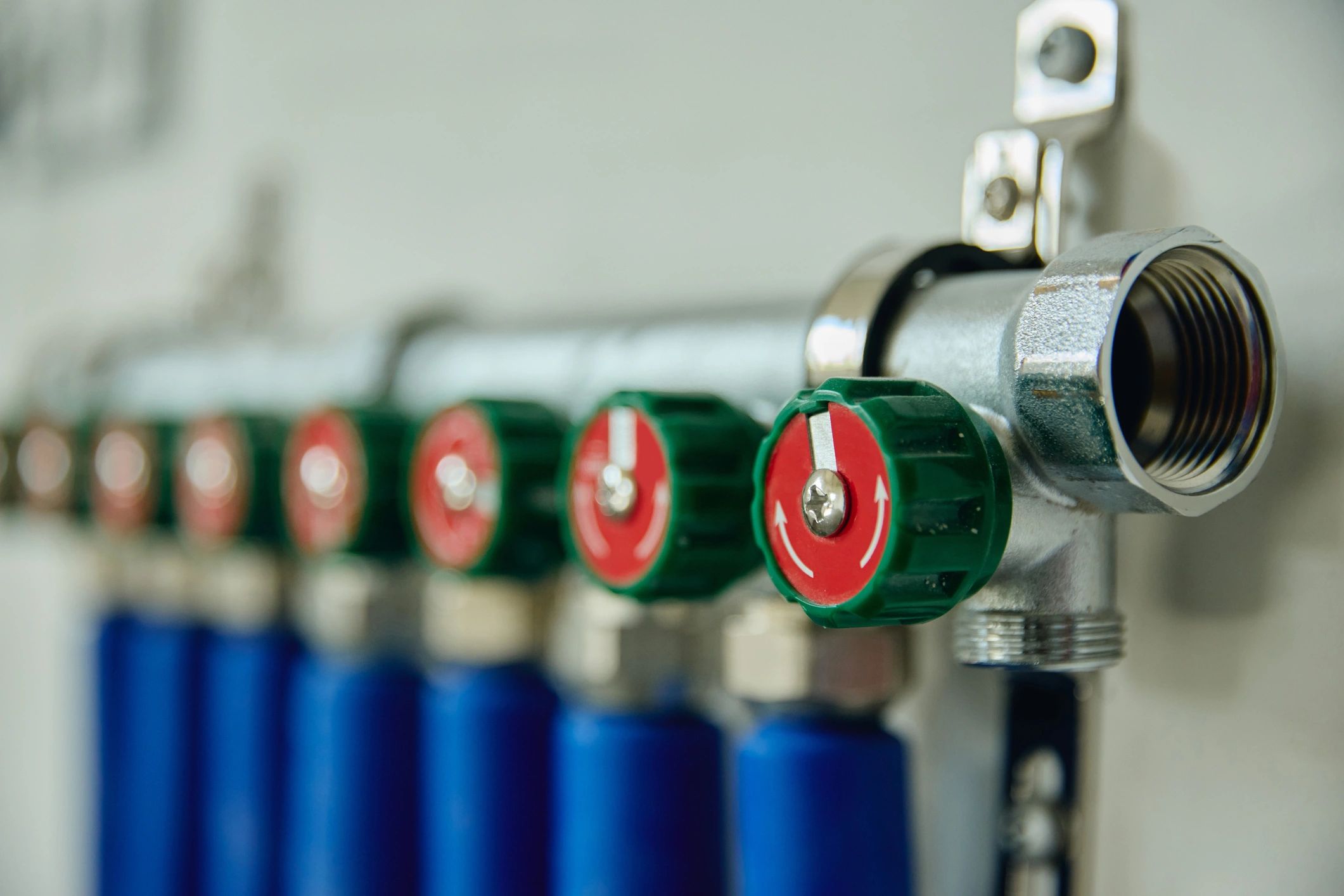 Close-up of commercial equipment valves and controls